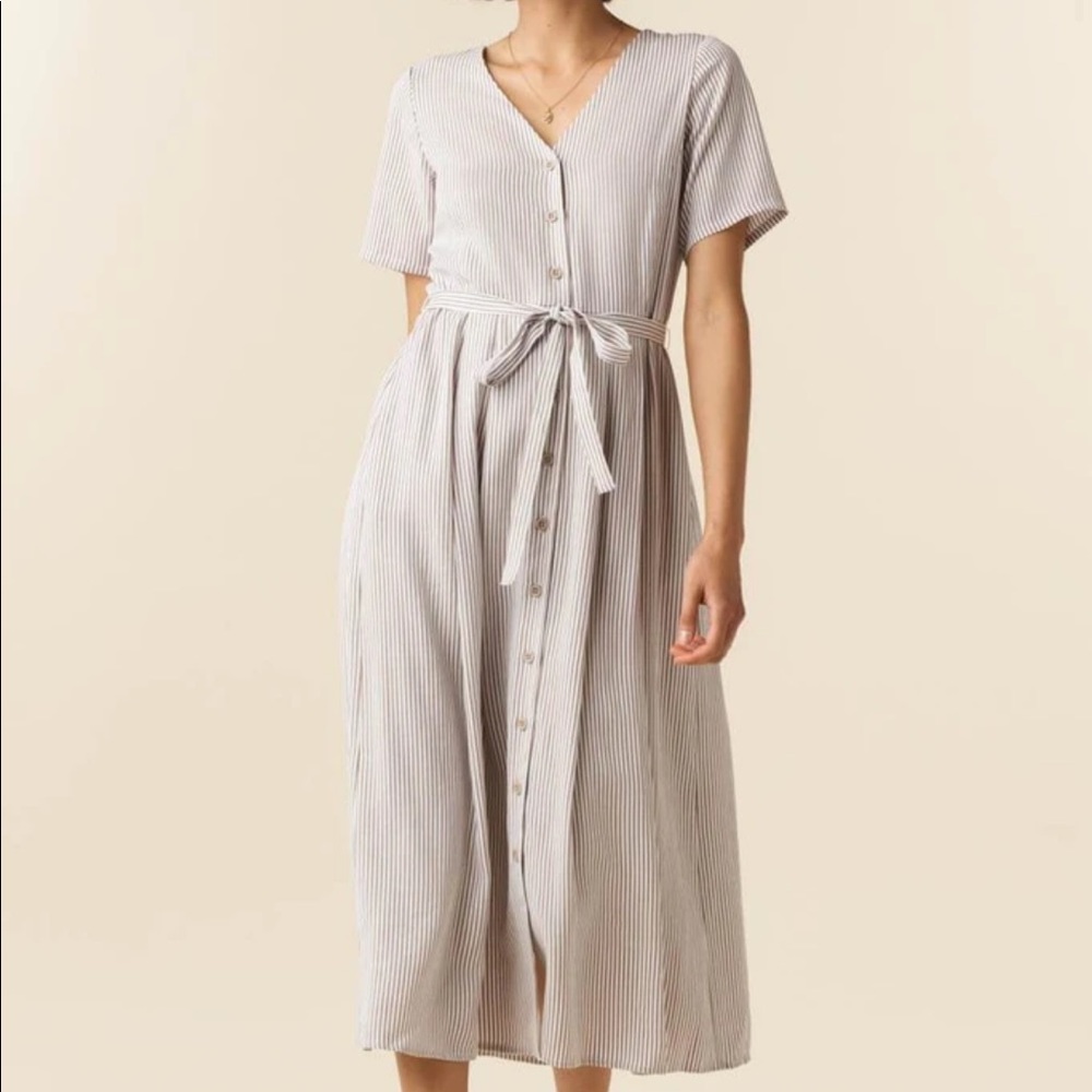 Vetta The Button Up Midi Dress in Tan stripe